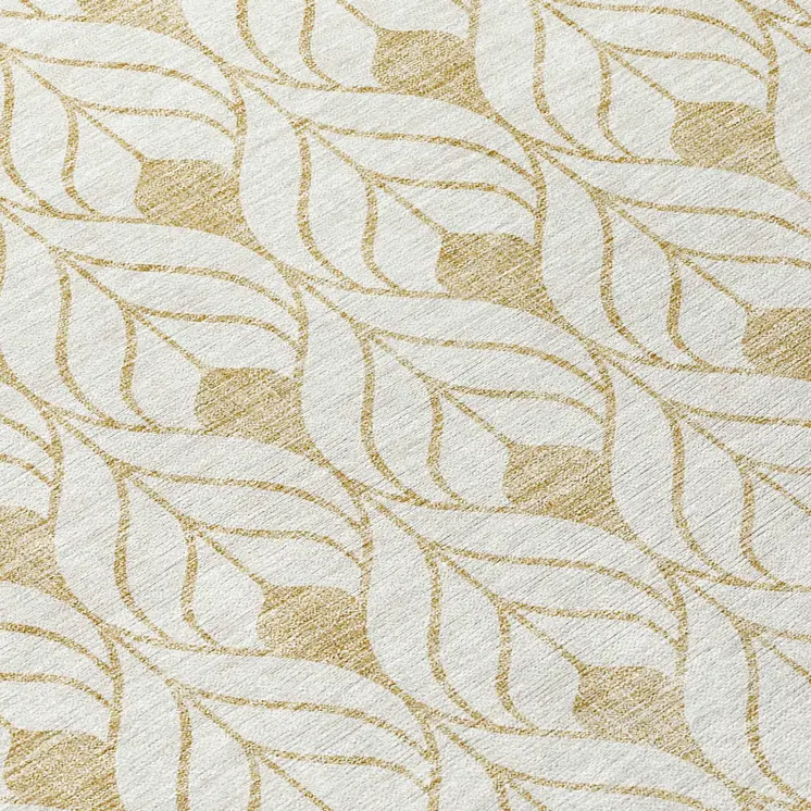 8' Gold And Beige Round Geometric Washable Indoor Outdoor Area Rug