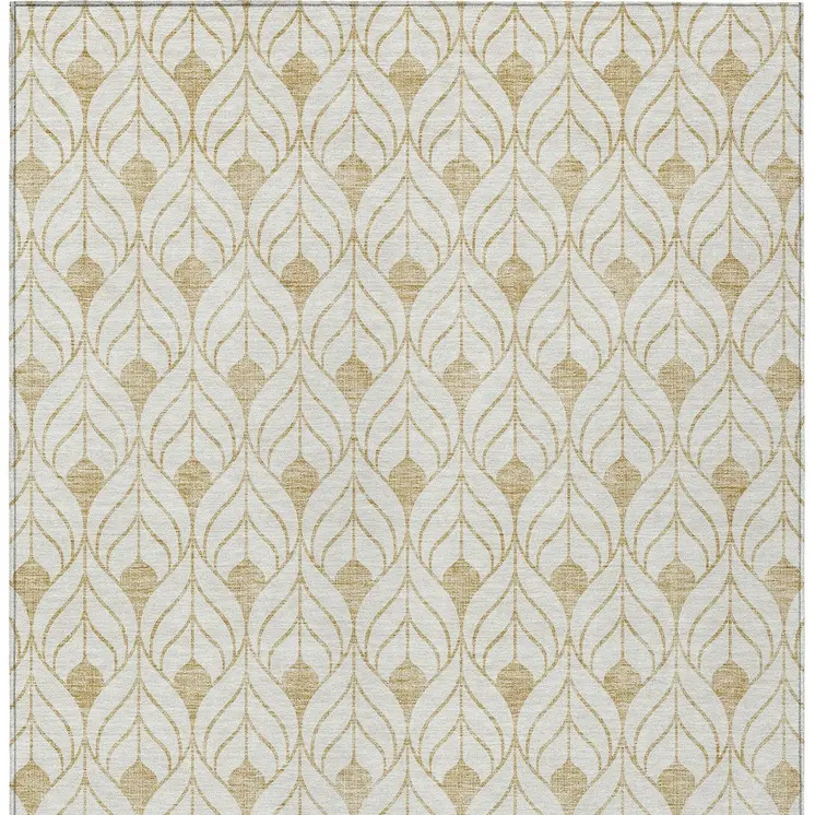8' X 10' Gold And Beige Geometric Washable Indoor Outdoor Area Rug