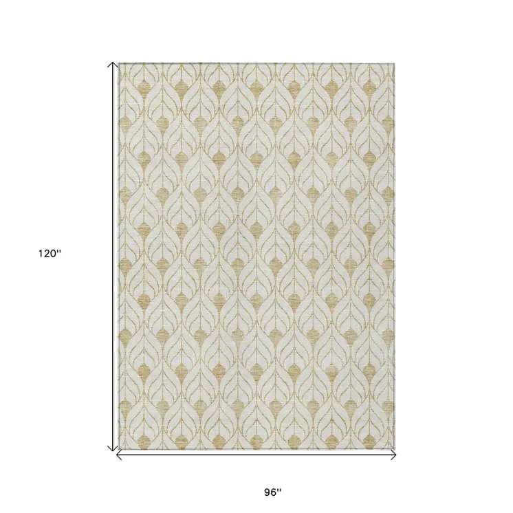 8' X 10' Gold And Beige Geometric Washable Indoor Outdoor Area Rug