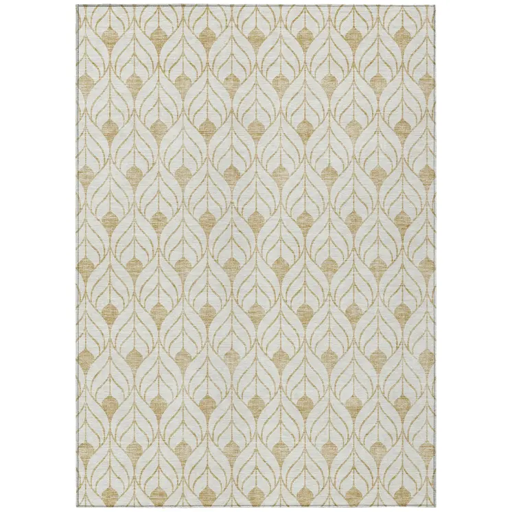 8' X 10' Gold And Beige Geometric Washable Indoor Outdoor Area Rug