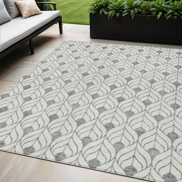 5' X 8' Gray And Ivory Geometric Washable Indoor Outdoor Area Rug
