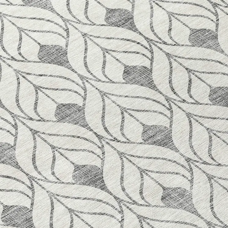 8' Gray And Ivory Round Geometric Washable Indoor Outdoor Area Rug