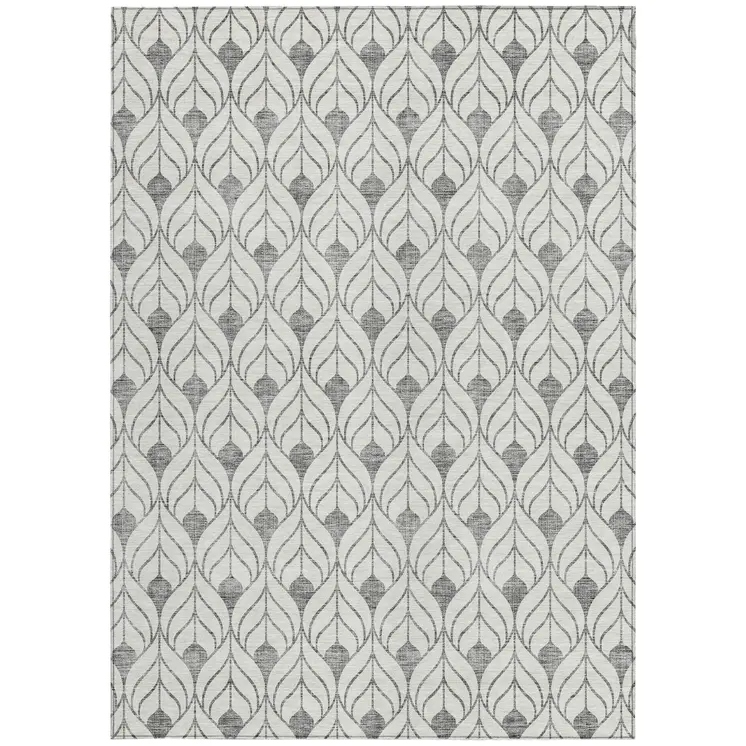 9' X 12' Gray And Ivory Geometric Washable Indoor Outdoor Area Rug