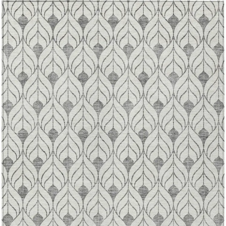 9' X 12' Gray And Ivory Geometric Washable Indoor Outdoor Area Rug