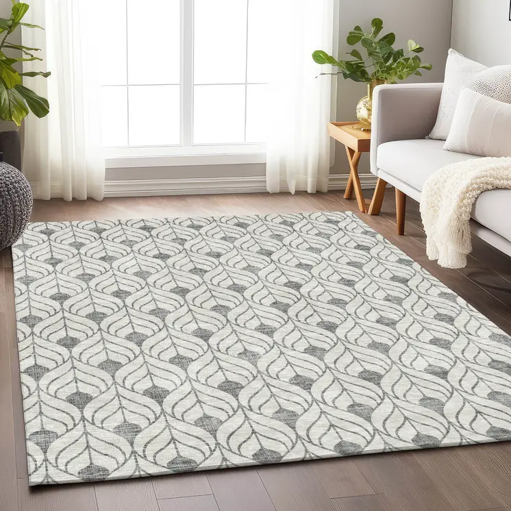 9' X 12' Gray And Ivory Geometric Washable Indoor Outdoor Area Rug