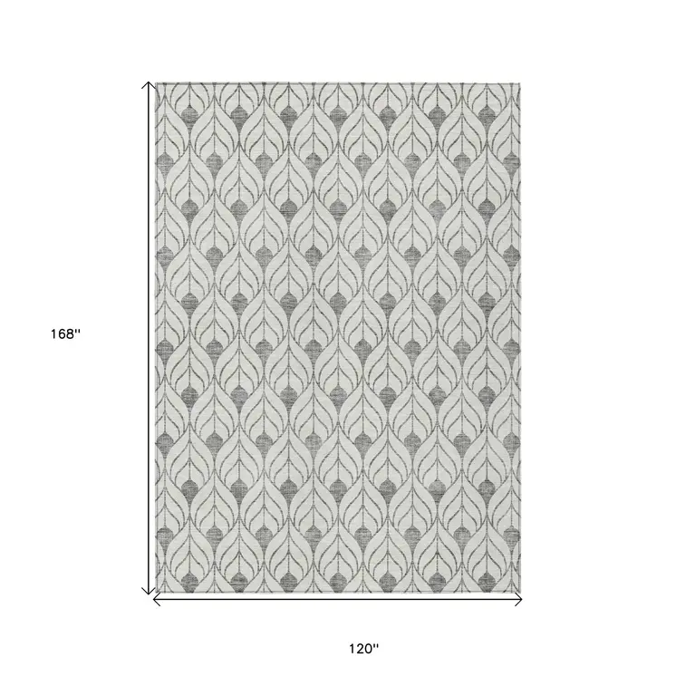 10' X 14' Gray And Ivory Geometric Washable Indoor Outdoor Area Rug