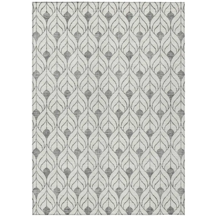 10' X 14' Gray And Ivory Geometric Washable Indoor Outdoor Area Rug