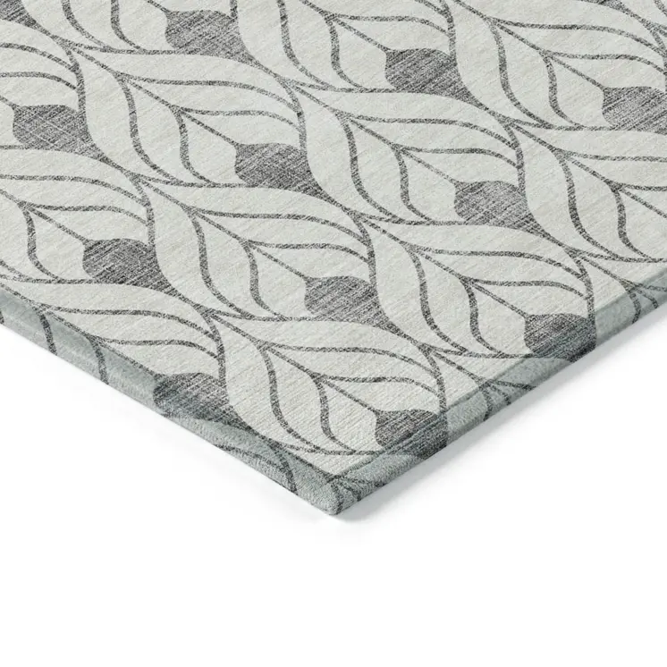 10' X 14' Gray And Ivory Geometric Washable Indoor Outdoor Area Rug