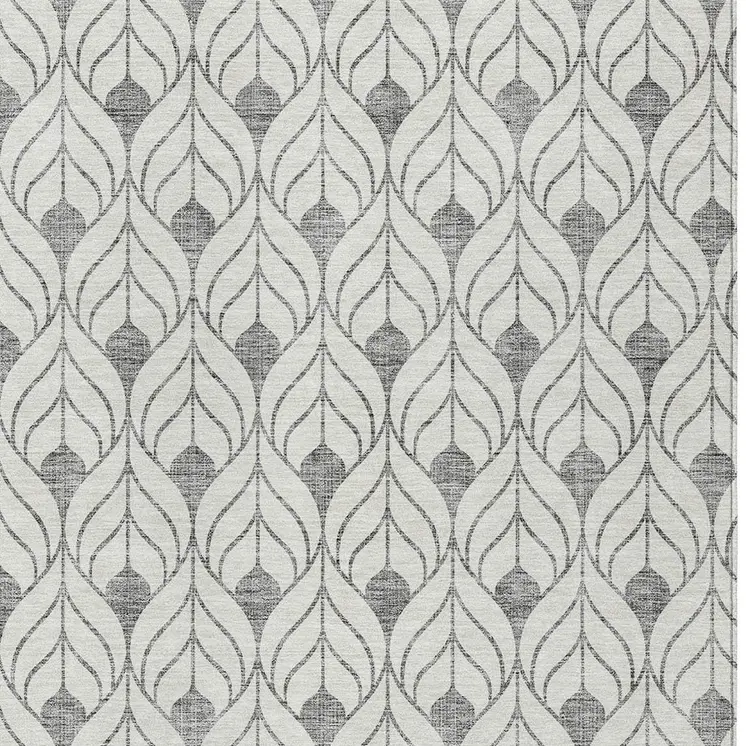 10' X 14' Gray And Ivory Geometric Washable Indoor Outdoor Area Rug