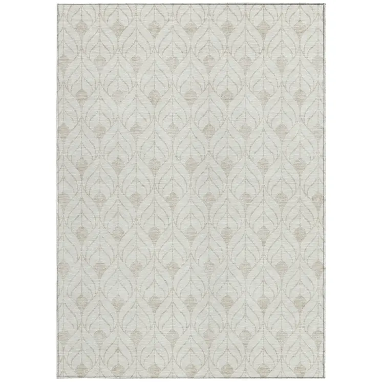 8' X 10' Ivory And Beige Geometric Washable Indoor Outdoor Area Rug