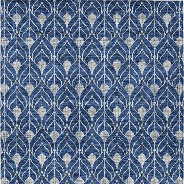 10' X 14' Navy Blue And Ivory Geometric Washable Indoor Outdoor Area Rug