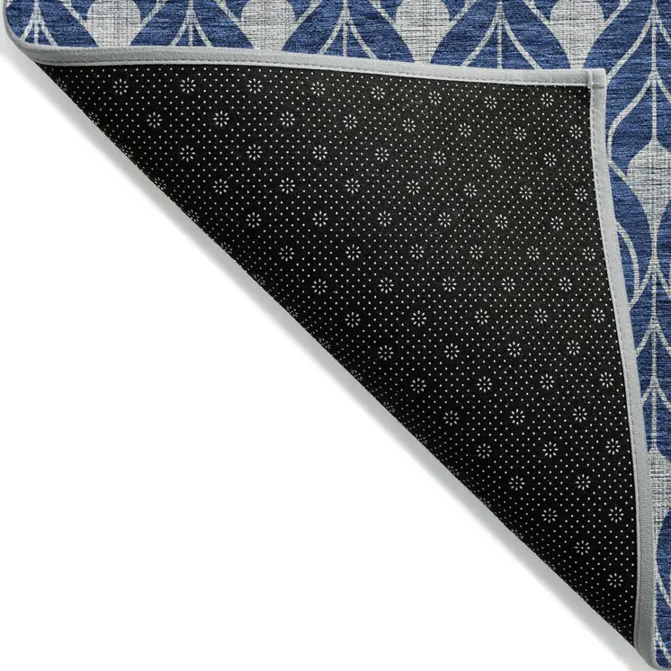 10' X 14' Navy Blue And Ivory Geometric Washable Indoor Outdoor Area Rug