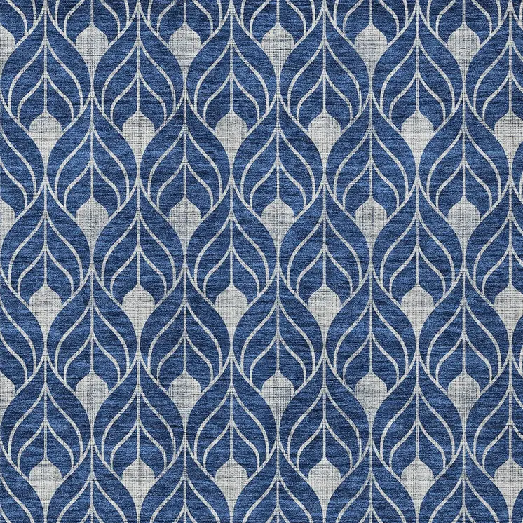 10' X 14' Navy Blue And Ivory Geometric Washable Indoor Outdoor Area Rug