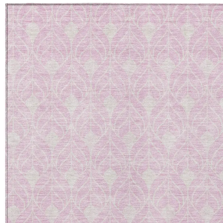 3' X 5' Pink And Ivory Geometric Washable Indoor Outdoor Area Rug