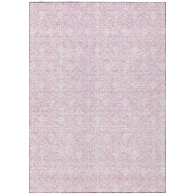 5' X 8' Pink And Ivory Geometric Washable Indoor Outdoor Area Rug