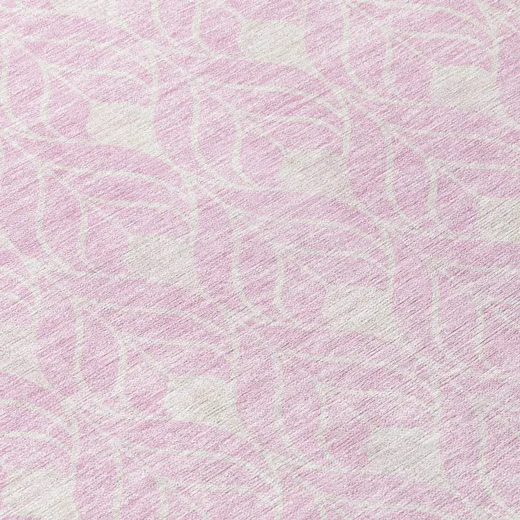 8' Pink And Ivory Round Geometric Washable Indoor Outdoor Area Rug