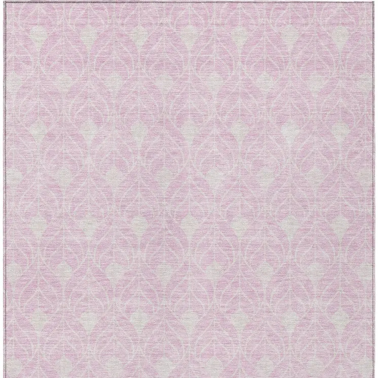 9' X 12' Pink And Ivory Geometric Washable Indoor Outdoor Area Rug