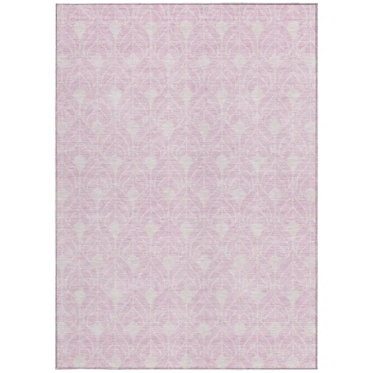 10' X 14' Pink And Ivory Geometric Washable Indoor Outdoor Area Rug