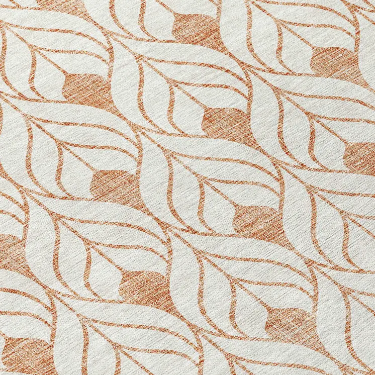 8' Salmon And Beige Round Geometric Washable Indoor Outdoor Area Rug