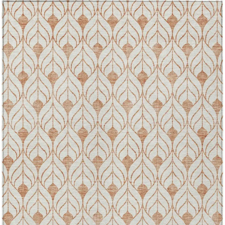 8' X 10' Salmon And Beige Geometric Washable Indoor Outdoor Area Rug