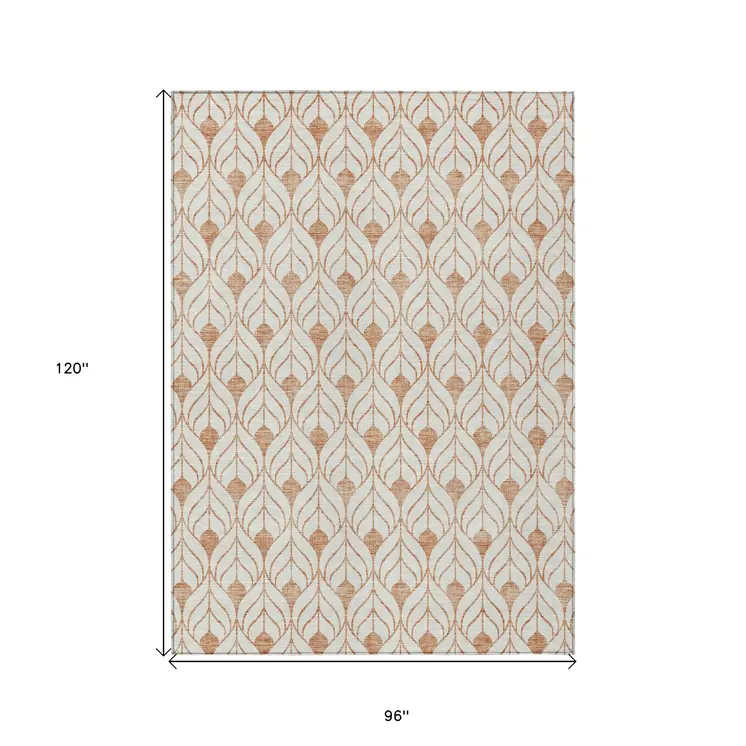 8' X 10' Salmon And Beige Geometric Washable Indoor Outdoor Area Rug