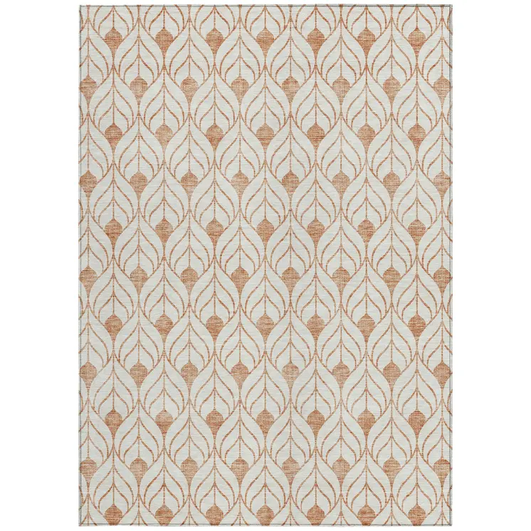 9' X 12' Salmon And Beige Geometric Washable Indoor Outdoor Area Rug