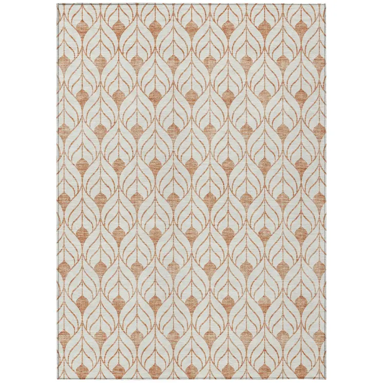 10' X 14' Salmon And Beige Geometric Washable Indoor Outdoor Area Rug