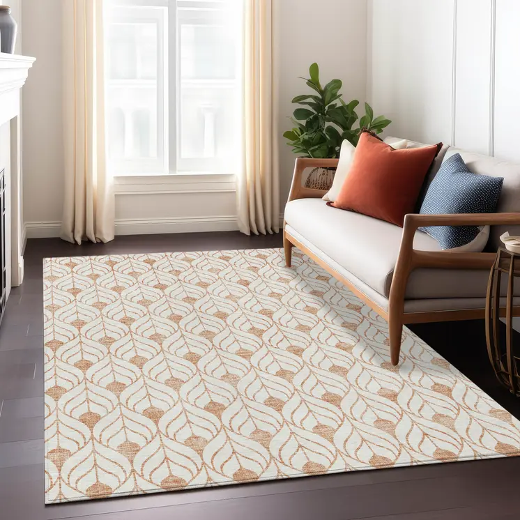 10' X 14' Salmon And Beige Geometric Washable Indoor Outdoor Area Rug