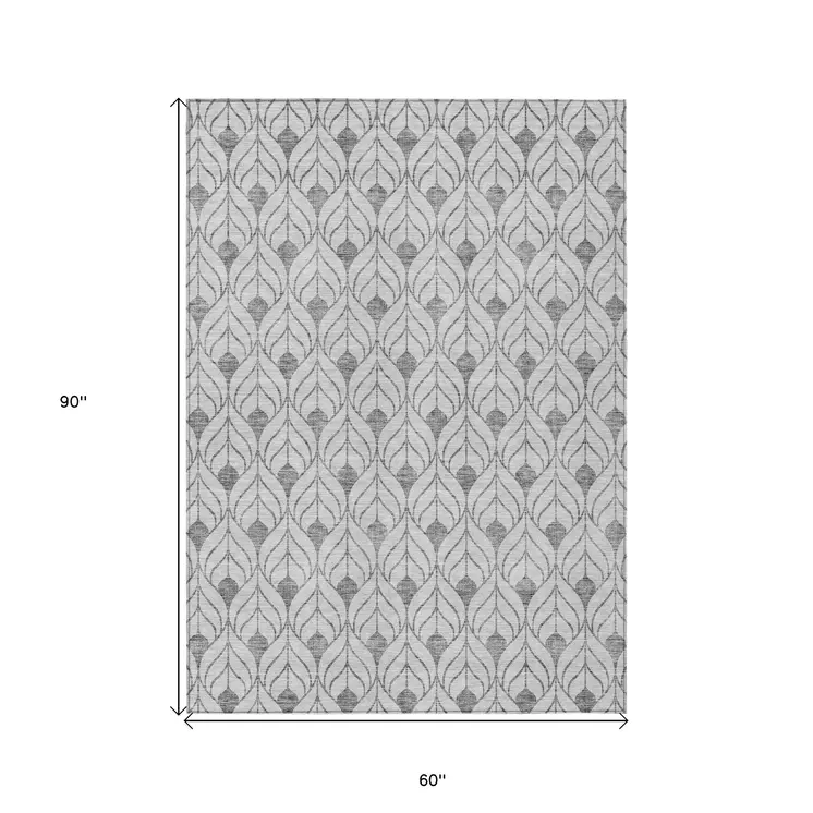 5' X 8' Silver And Gray Geometric Washable Indoor Outdoor Area Rug