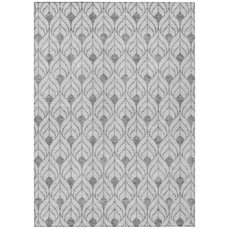 5' X 8' Silver And Gray Geometric Washable Indoor Outdoor Area Rug