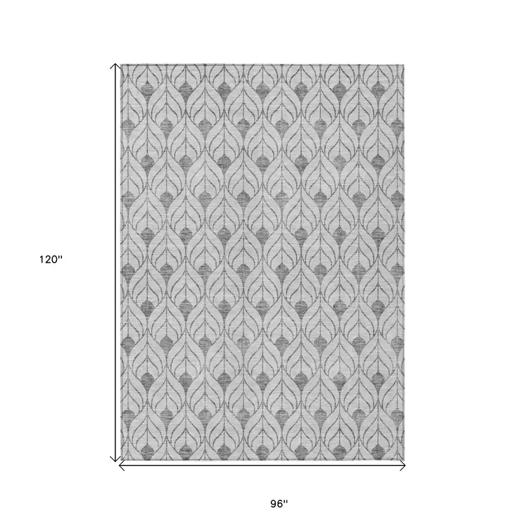 8' X 10' Silver And Gray Geometric Washable Indoor Outdoor Area Rug