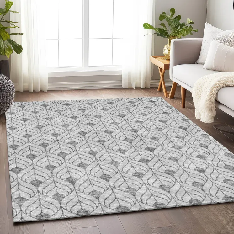 8' X 10' Silver And Gray Geometric Washable Indoor Outdoor Area Rug