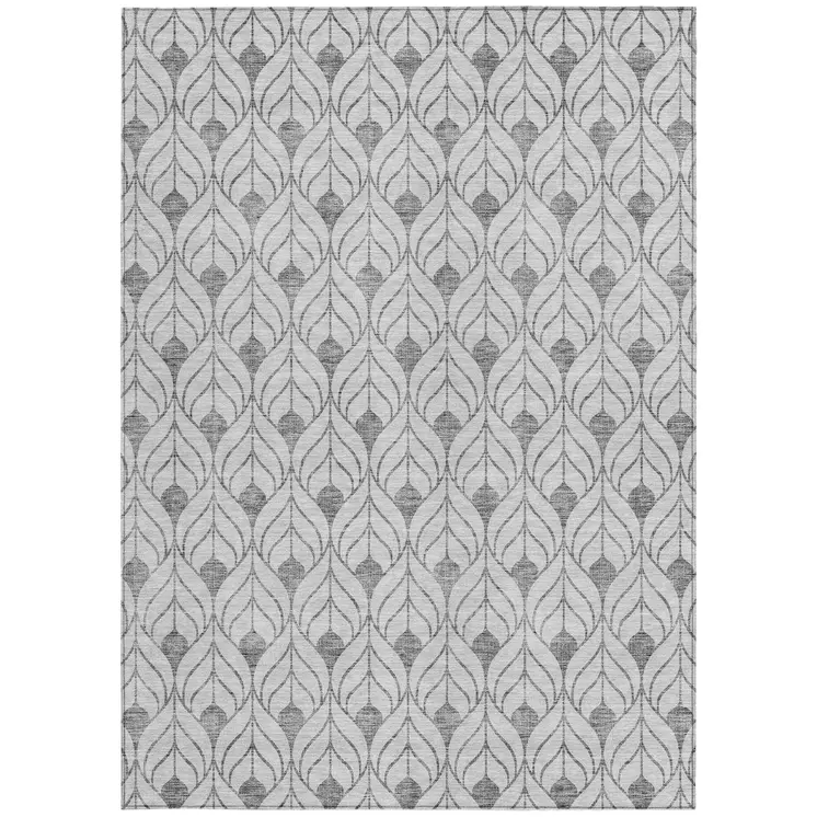 9' X 12' Silver And Gray Geometric Washable Indoor Outdoor Area Rug