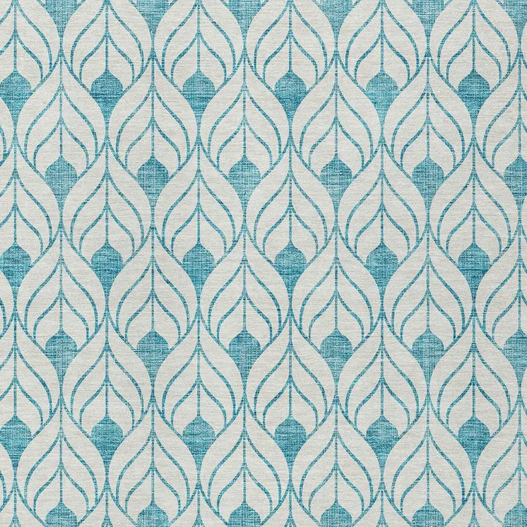 3' X 5' Teal Blue And Ivory Geometric Washable Indoor Outdoor Area Rug