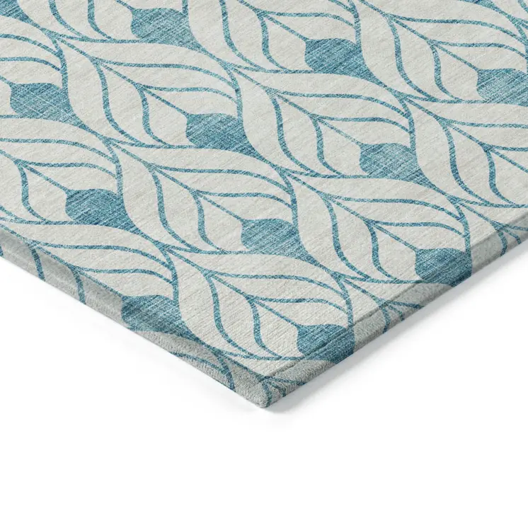 10' X 14' Teal Blue And Ivory Geometric Washable Indoor Outdoor Area Rug