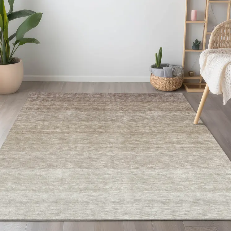10' X 14' Beige And Ivory Ombre Washable Indoor Outdoor Area Rug
