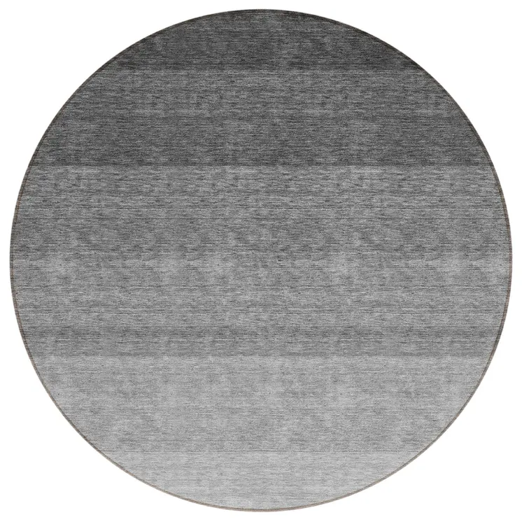 8' Black And Ivory Round Ombre Washable Indoor Outdoor Area Rug
