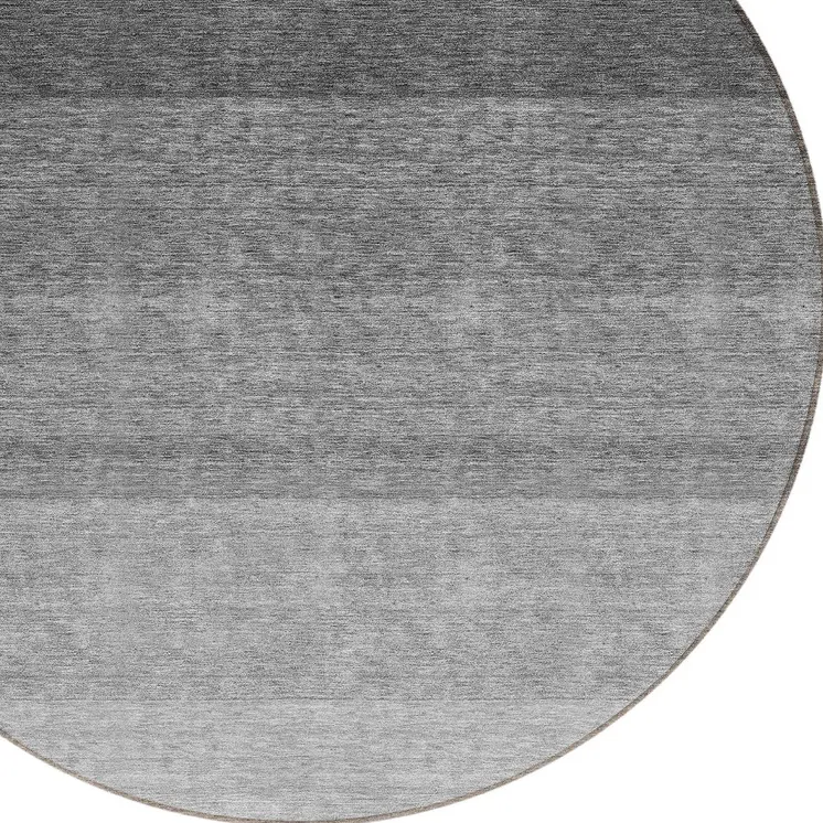 8' Black And Ivory Round Ombre Washable Indoor Outdoor Area Rug