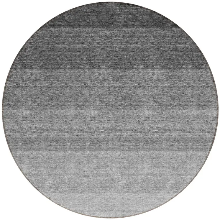 8' Black And Ivory Round Ombre Washable Indoor Outdoor Area Rug