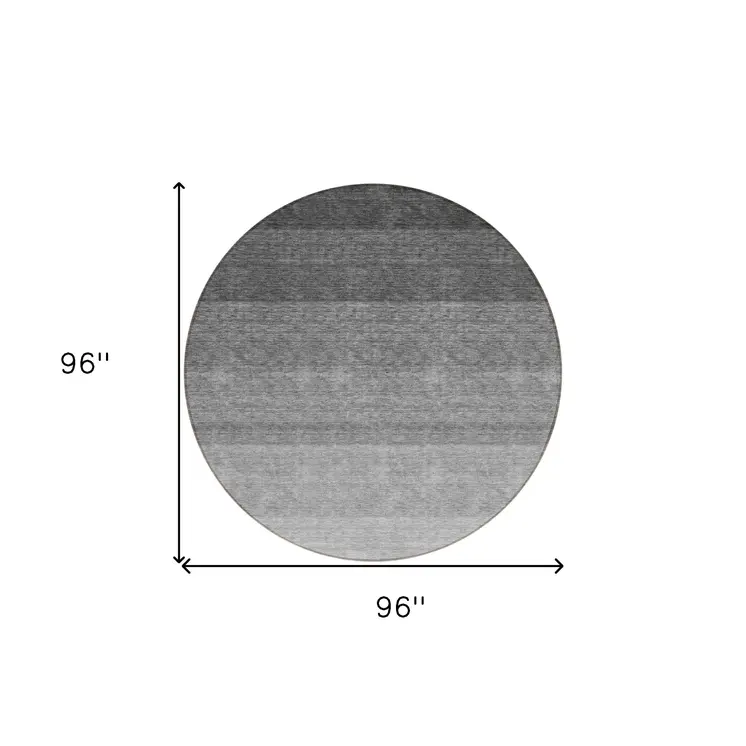 8' Black And Ivory Round Ombre Washable Indoor Outdoor Area Rug