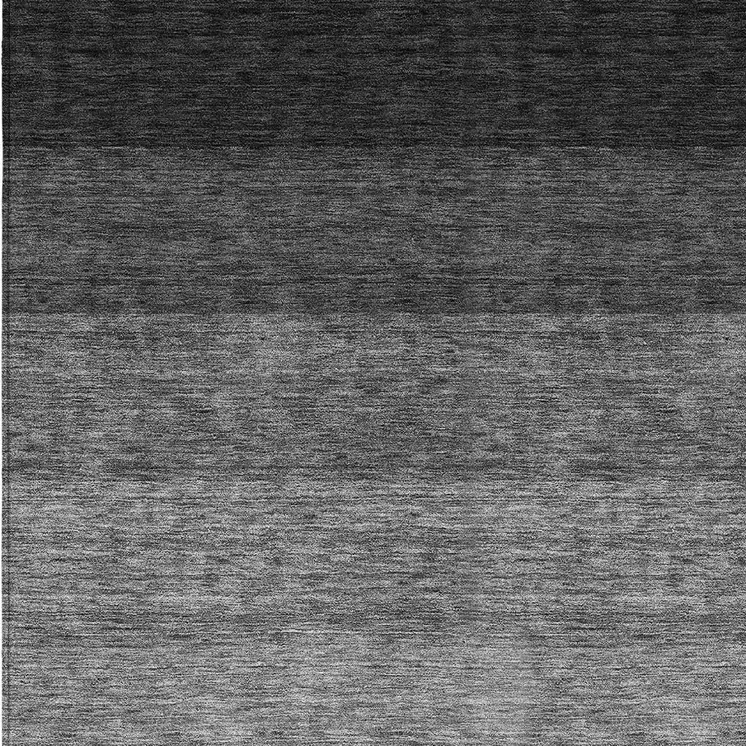 8' X 10' Black And Ivory Ombre Washable Indoor Outdoor Area Rug