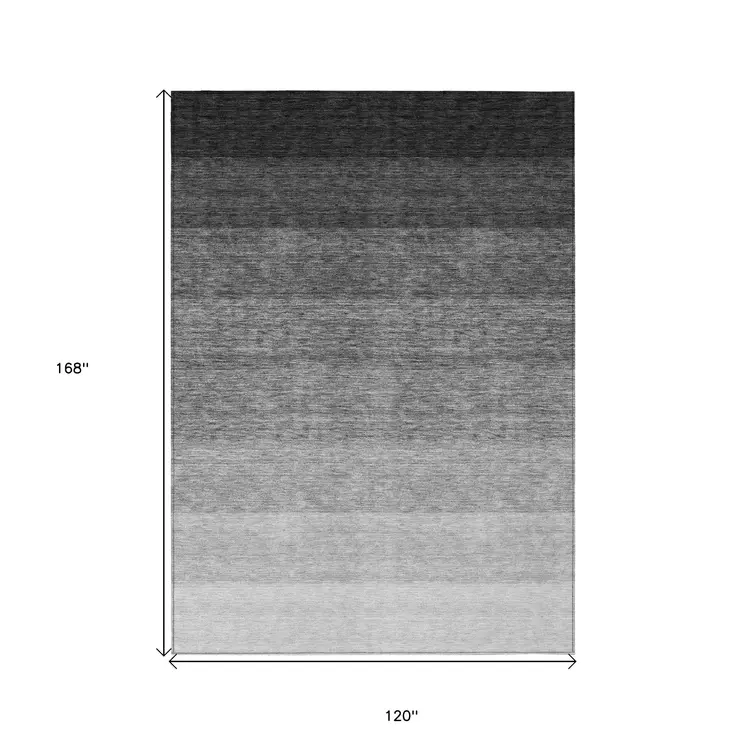 10' X 14' Black And Ivory Ombre Washable Indoor Outdoor Area Rug