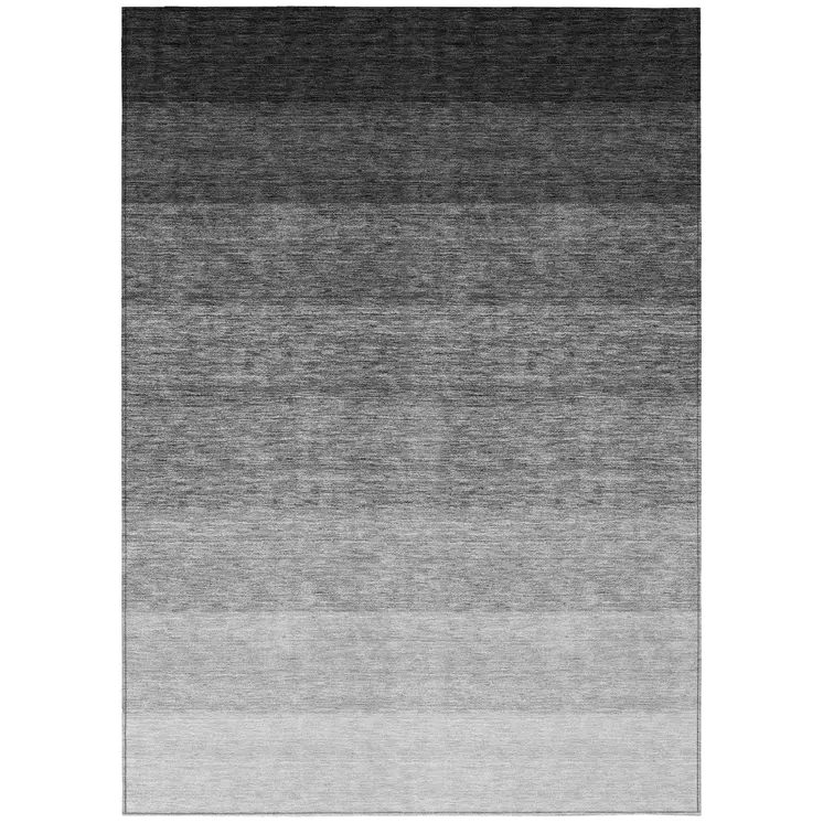 10' X 14' Black And Ivory Ombre Washable Indoor Outdoor Area Rug