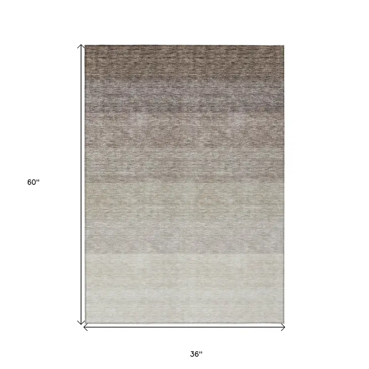 3' X 5' Brown And Ivory Ombre Washable Indoor Outdoor Area Rug