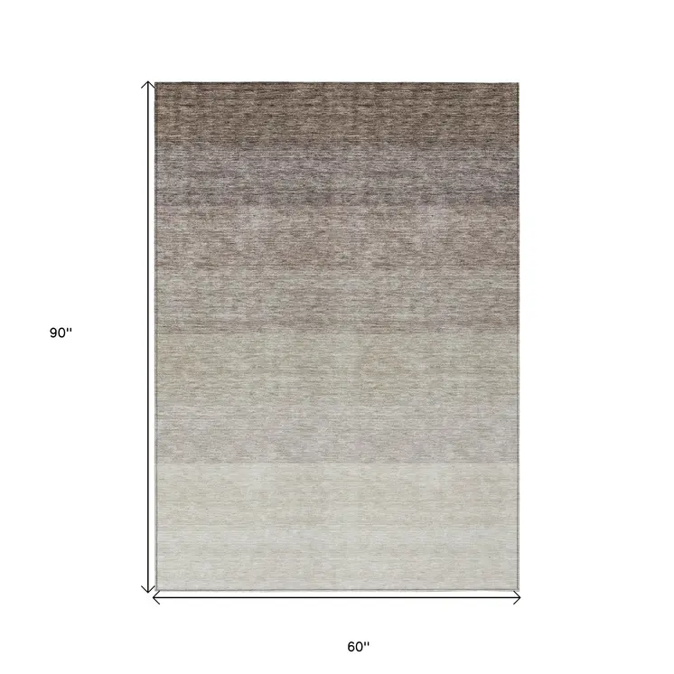 5' X 8' Brown And Ivory Ombre Washable Indoor Outdoor Area Rug