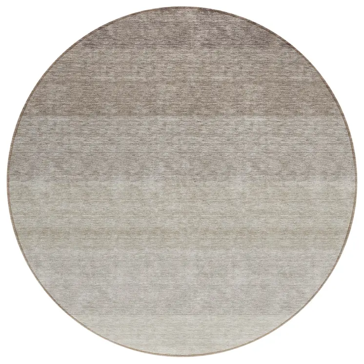 8' Brown And Ivory Round Ombre Washable Indoor Outdoor Area Rug