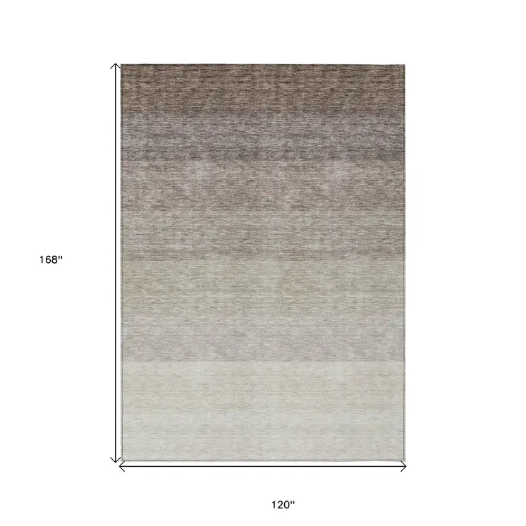 10' X 14' Brown And Ivory Ombre Washable Indoor Outdoor Area Rug