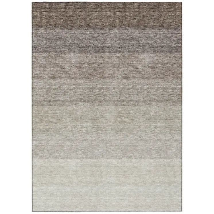 10' X 14' Brown And Ivory Ombre Washable Indoor Outdoor Area Rug