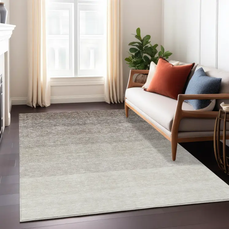 10' X 14' Brown And Ivory Ombre Washable Indoor Outdoor Area Rug