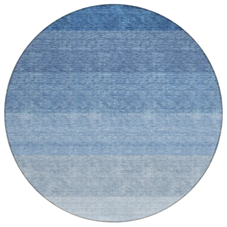 8' Blue And Gray Round Ombre Washable Indoor Outdoor Area Rug